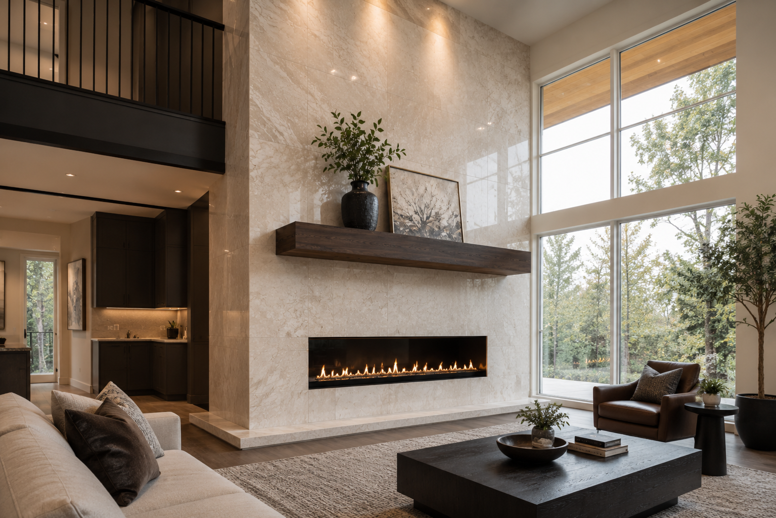 Fireplace wall tile installation